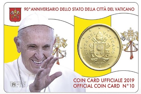 Vatican - 50 Cent, COIN CARD - N. 10 YEAR 2019