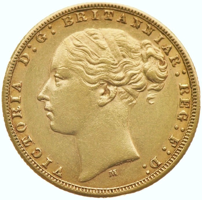 Gran Bretana- Victoria, Gold Sovereign, 1880 (mint M)